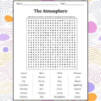 The Atmosphere Word Search Puzzle Worksheet Activity By Word Search Corner