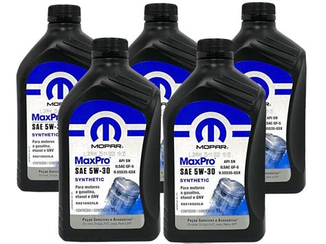 Kit 5 Óleo MOPAR MaxPro 5w30 Sintético Para Motores Gasolina Etanol e