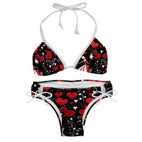 Valentine S Day Love Detachable Sponge Adjustable Strap Bikini Set Two Pack Ideal For Beach