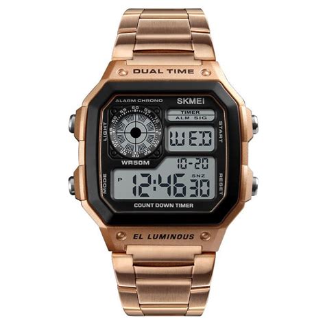 SKMEI 1335 Vintage Square Face Dual Time Digital Water Resistant Men's ...