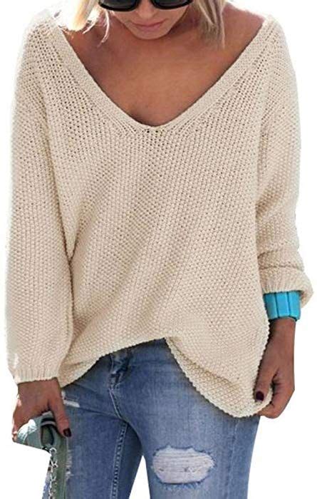 Women S Oversized Baggy Knit V Neck Pullover Loose Sweater Jumper Dark