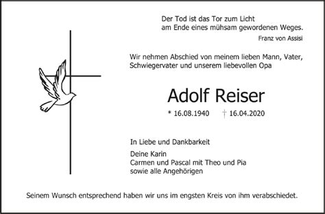 Traueranzeigen Von Adolf Reiser Schwaebische De Trauerportal