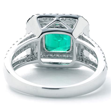 Emerald Cut Emerald And Diamond Double Halo Split Shank Ring New York