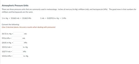 Solved Atmospheric Pressure Units There are three pressure | Chegg.com