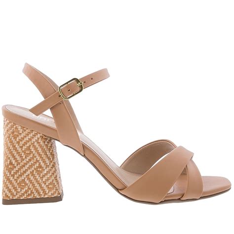 Sandália Gabriela Salto Geométrico Tiras Ráfia Nude Compre Agora Dafiti Brasil