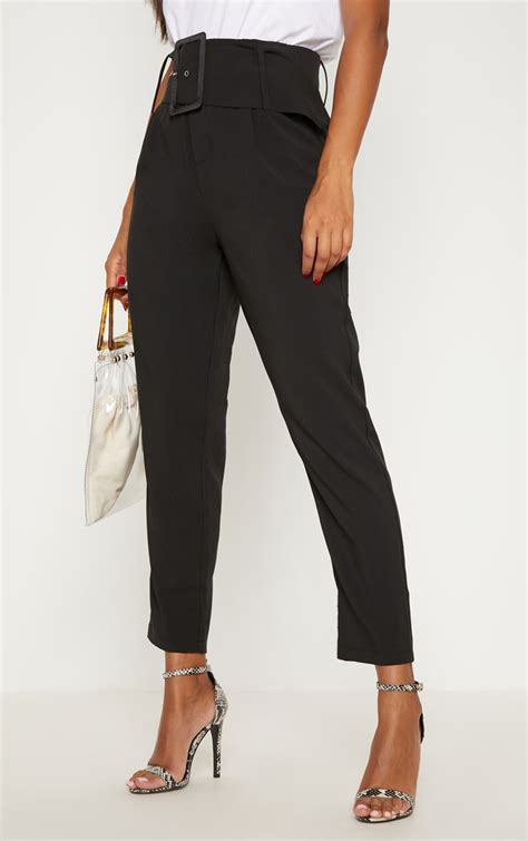 Black High Waisted Tapered Trouser Trousers Prettylittlething