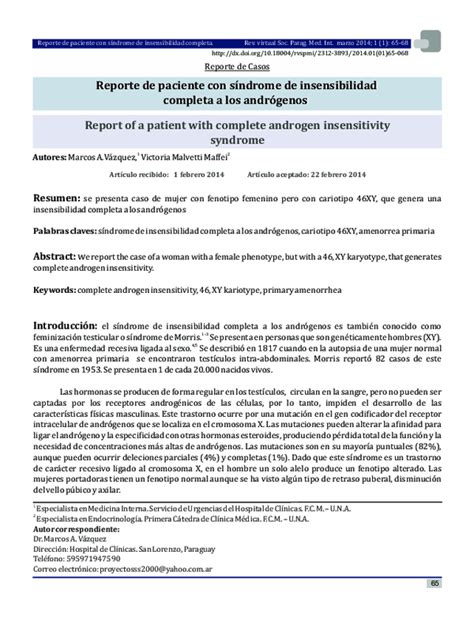 Pdf Reporte De Paciente Con Síndrome De Insensibilidad Completa A Los