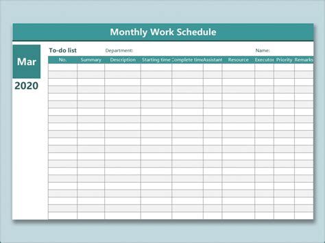 》Free Printable Monthly Work Schedule Template Excel