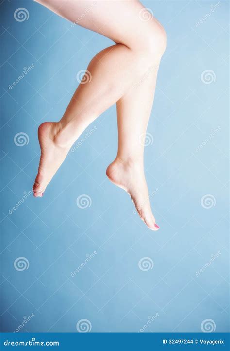 Beautiful Long Naked Woman Girl Legs On Blue Stock Photo Image Of Beauty Blue 32497244