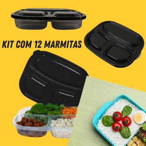 Kit 12 Marmitas Microondas Transparente Tampa Marmiteiro