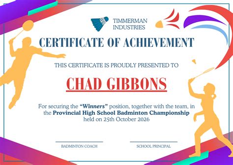 Canva Editable Template Badminton Certificate Of Achievement Artofit