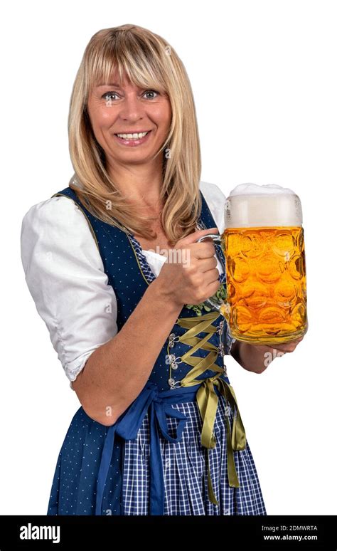 Portrait Of Smiling Woman Holding Beer Over White Background Stock