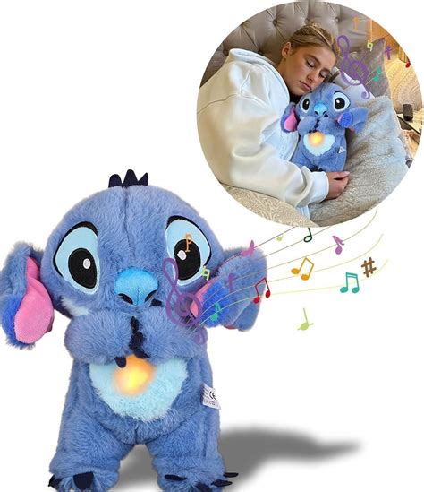 Guvepv Stitch Cuddly Toy With Breathing Motion And Music Lights