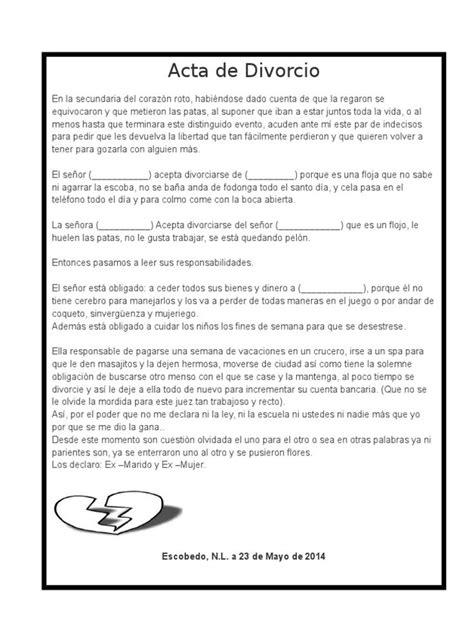 Acta De Divorcio De Broma Divorcio Verdad Y Reto Acta De Matrimonio