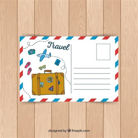 Free Vector Travel Postcard Template In Hand Drawn Style Postcard