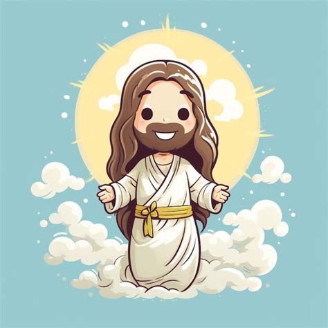 Desenho Animado Jesus Parado Nas Nuvens Com Os Braços Estendidos Ai