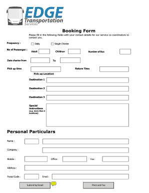 Fillable Online Booking Form Personal Particulars Fax Email Print