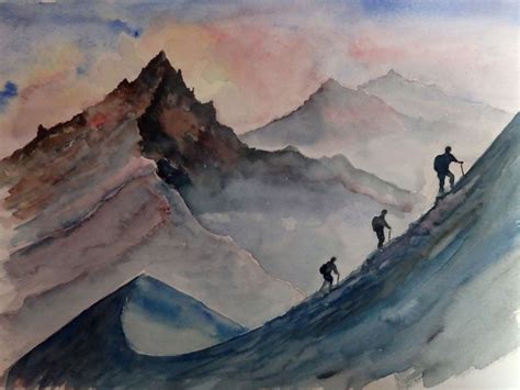 aquarelle alpinisme haute montagne cordée Dessin montagne