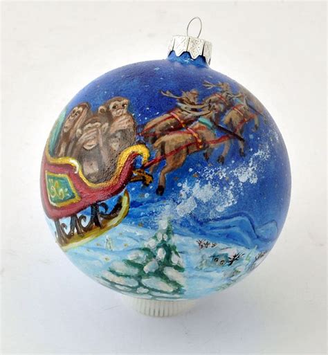 Стеклянный расписной шар на елку Новый Год спешит | Игрушки ручной ...