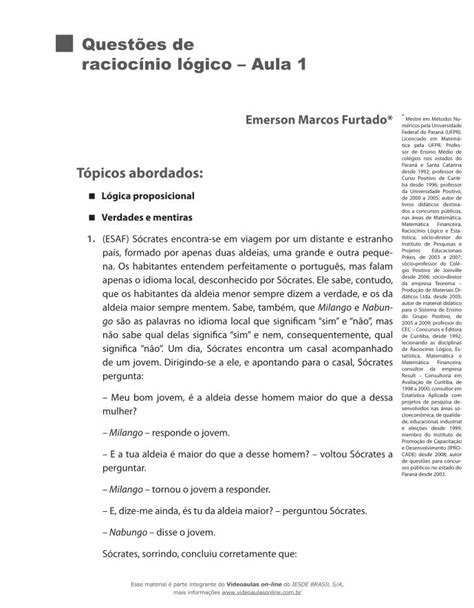 PDF Questões de raciocínio lógico Aula 1 PDF filenas áreas de