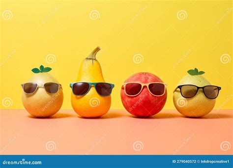 Fresh Tropical Fruit Wearing Summer Sunglasses Generative Ai Stock Illustration Illustration