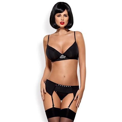 Obsessive Verführerisches Schwarzes Damen Dessous Set Mit Bh St