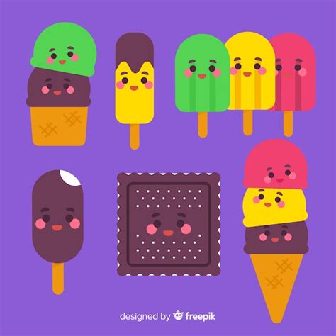 Free Vector Hand Drawn Kawaii Ice Cream Characters Set