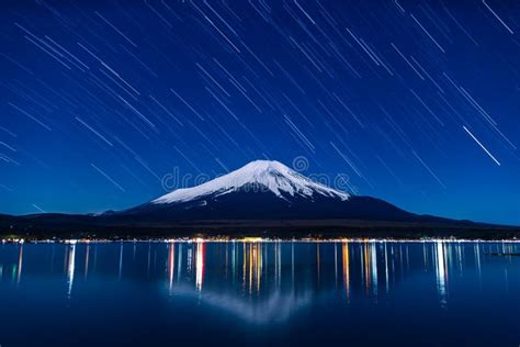 Nightview of Mount Fuji with Startrails Stock Photo - Image of fuji ...