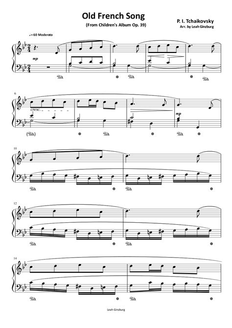 Variations On The Old French Song By Tchaikovsky Arr Leah Ginzburg