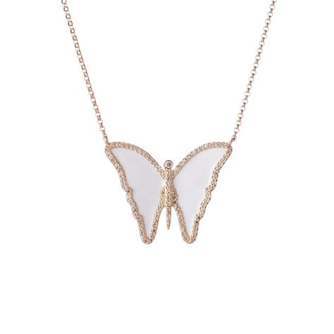 Diamond White Enamel Butterfly Necklace Be Loved Jewelry