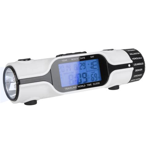 World Time Travel Alarm Clock Digital LCD Backlit Screen LED Torch Flashlight-in Flashlights ...