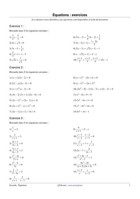 PDF Équations exercices Xm1 Math Équations exercices Les