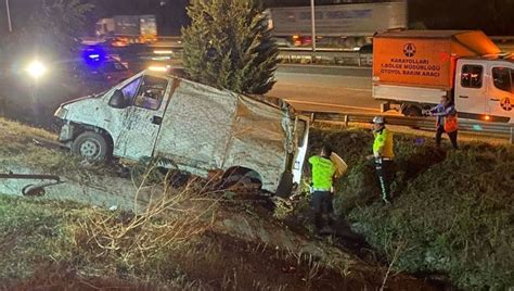 TEM DE KAZA Son dakika TEM de araç kanala uçtu 2 ağır yaralı Son