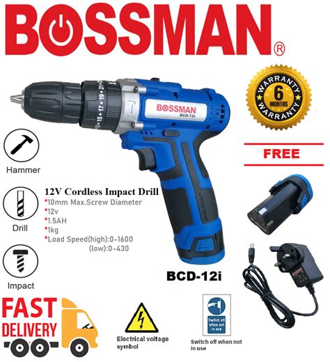 Bossman Bcd 12i Bcd12i 12v Li Ion Cordless Impact Drill Power Tool