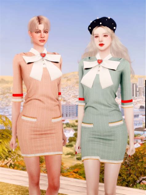 Ch Button Ribbon Knit Dress The Sims 4 Download Simsdomination Knit Dress Dress Sims 4