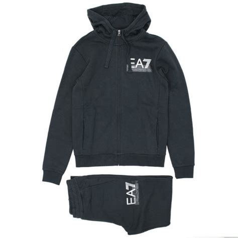 Emporio Armani Ea7 Cotton Hooded Zip Up Black Tracksuit Clothing From