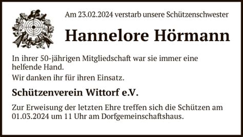 Traueranzeigen von Hannelore Hörmann trauer kreiszeitung de