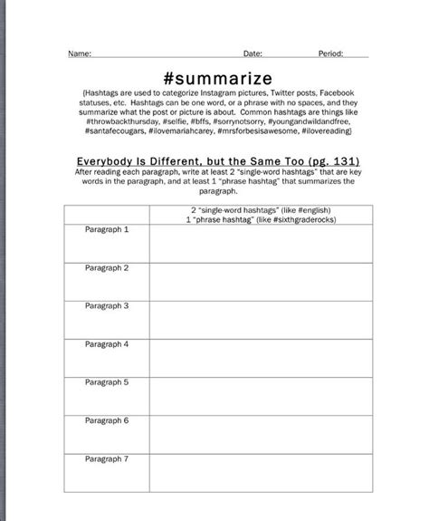 Grade 6 Summarizing Worksheets