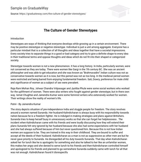 ⇉the Culture Of Gender Stereotypes Essay Example Graduateway