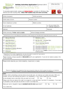 Fillable Online Barnardos Org Holiday Activities Application Summer