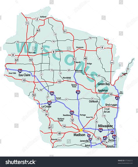 Wisconsin State Road Map Interstates Us Stock Vector (Royalty Free ...