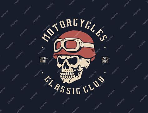 Calavera Con Logo De Casco De Moto Retro Vector Premium