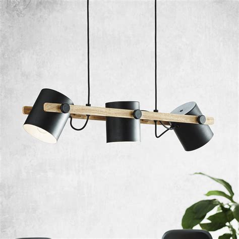 Eglo Hornwood Three Lamp Linear Pendant In Pinewood Black Adjustable