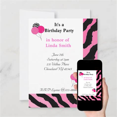 Zebra Print Birthday Invitation Zazzle