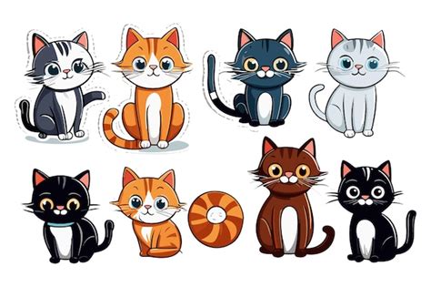 Ilustrao De Adesivos De Gatos Fofos E Engraados Vetor Premium