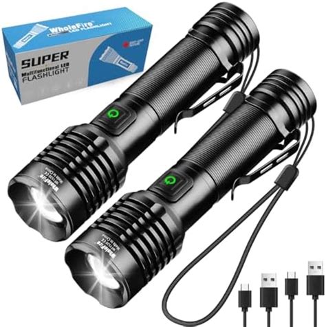 WholeFire 2 Piece Rechargeable LED Flashlight Super Bright 20000 Lumen