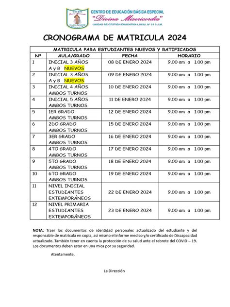 Cronograma De Matricula 2024 Pdf