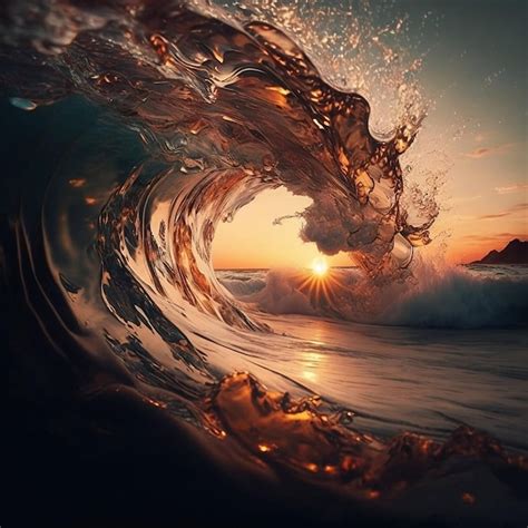 Premium AI Image | Colorful Ocean Wave Sea water in crest shape Sunset ...