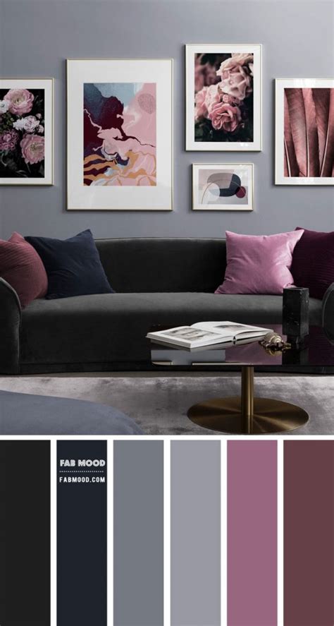 Charcoal Living Room Color Scheme With Plum Accents