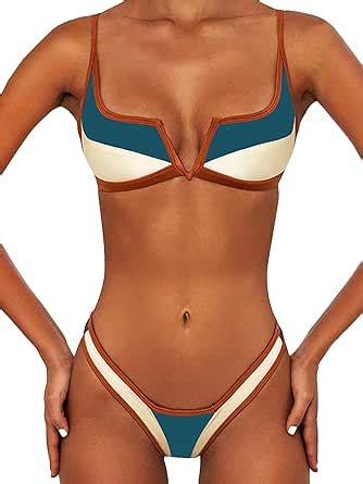 Amazon Wdirara Women S Colorblock Contrast Binding Bikini Swimsuit Piece Bathing Suit